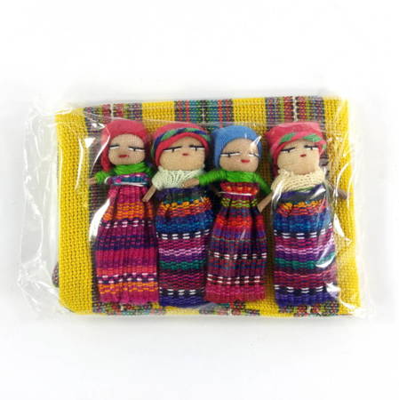 Laleczki worry dolls, zestaw 4szt (żółty, Gwatemala, 6cm)