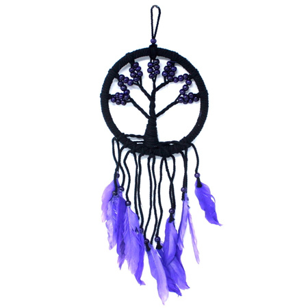 Łapacz snów drzewo życia fioletowo-czarny (pióra, koraliki 16cm)