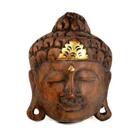 Maska Budda brązowo- złota  Indonezja drewno