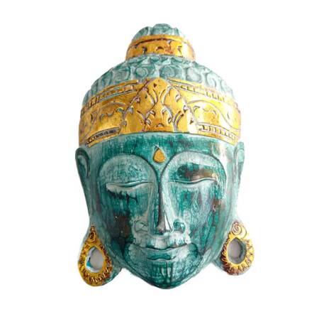 Maska Budda, drewniana dekoracja na ścianę zielona 30 cm Indonezja