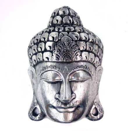 Maska Budda srebrna 30cm (drewno, rzeźba, Indonezja)