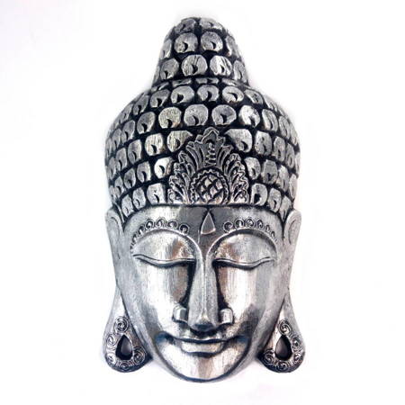 Maska Budda srebrna 40cm (drewno, rzeźba, Indonezja)
