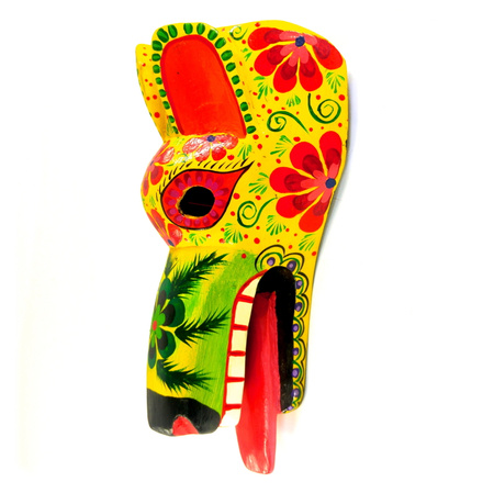 Maska Pies, zółto-zielona (Majowie, rękodzieło, Gwatemala)