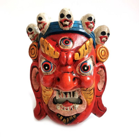 Maska Tybetańska Mahakala czerwona (Tybet, wys. 20cm)