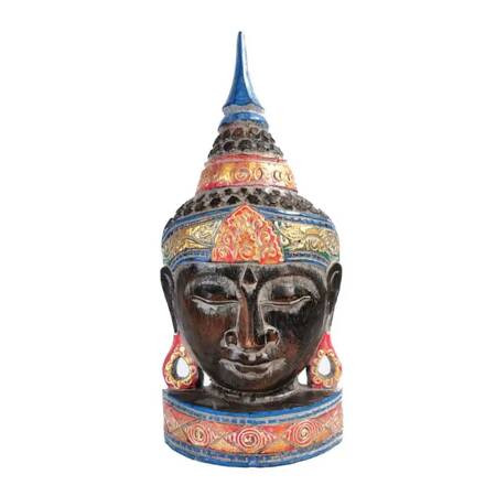 Maska drewniana Budda, figurka rękodzieło kolorowa 40 cm Indonezja