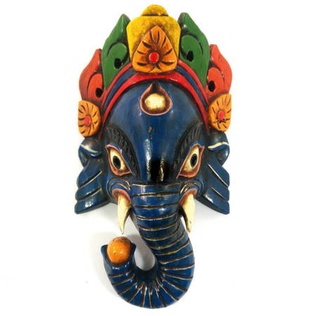 Maska drewniana Ganesha, granatowai (Indie, orient, drewno)