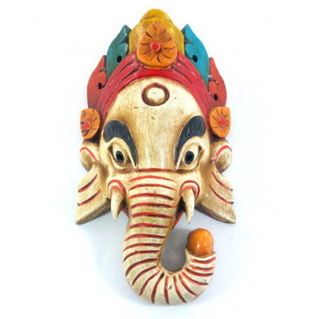Maska drewniana Ganesha, kremowy (Indie, orient, drewno)