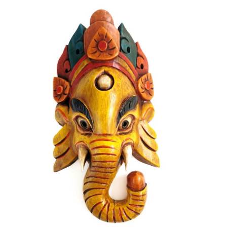 Maska drewniana Ganesha (żółta, 32cm, Tybet)