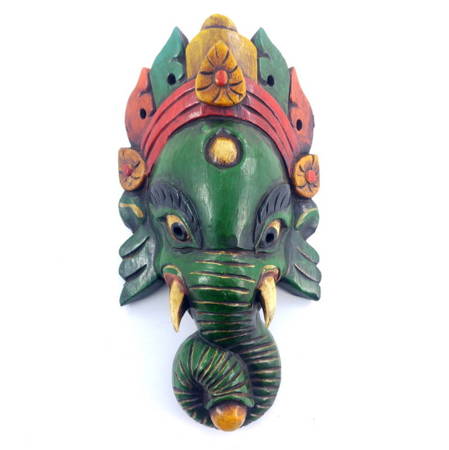Maska drewniana ganesha (zielona, 24cm, Tybet)