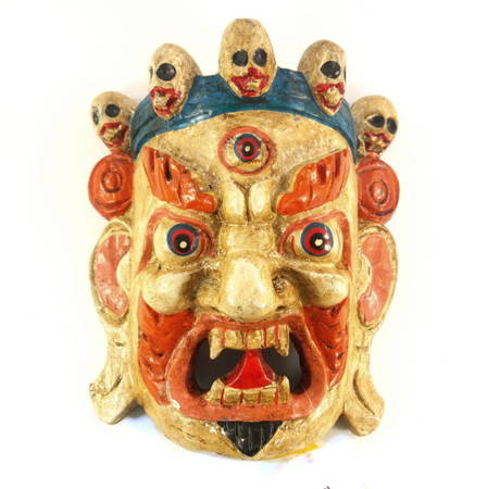 Maska drewniana mahakala (biała, 22cm, Tybet)
