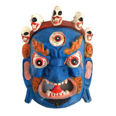 Maska drewniana mahakala (niebieska, 20cm, Tybet)