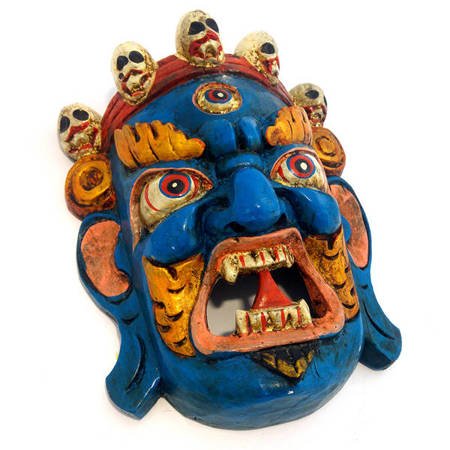 Maska drewniana mahakala (niebieska, 23cm, Tybet)