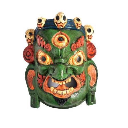 Maska drewniana mahakala (zielona, 20cm, Tybet)