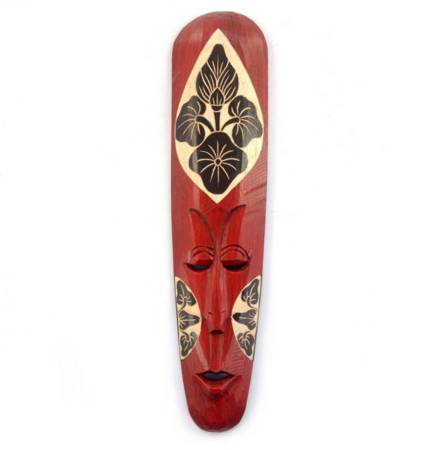 Maska drewniana podłużna, kwiaty, czerwona Indonezja 50cm