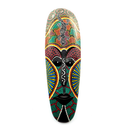 Maska drewniana z Indonezji (kolorowa, podłużna, jaszczurka) 50 cm 