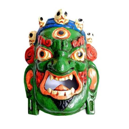 Maska tybetańska Mahakala na ścianę zielona 20 cm Tybet