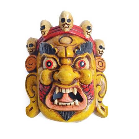 Maska tybetańska Mahakala na ścianę żółta 20cm Tybet