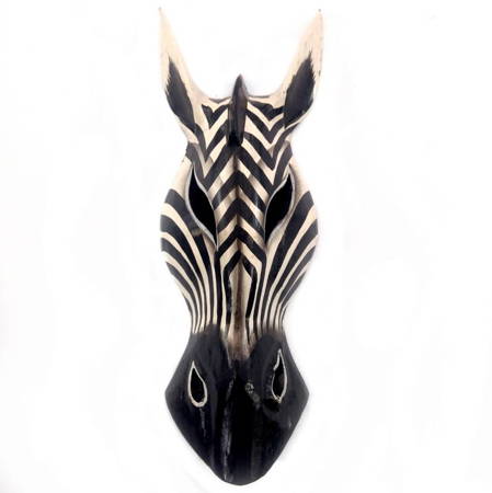 Maska zebra, drewniana (płaskorzeźba, ozdoba, biało-czarna 30cm)
