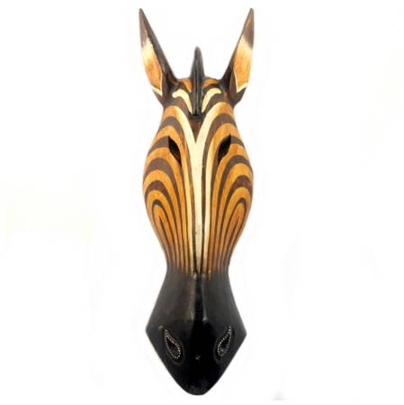 Maska zebra, drewniana (płaskorzeźba, ozdoba, brązowo-czarna)