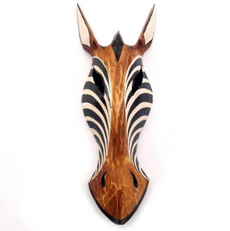 Maska zebra, drewniana (płaskorzeźba, ozdoba, brązowo-czarna 30cm)