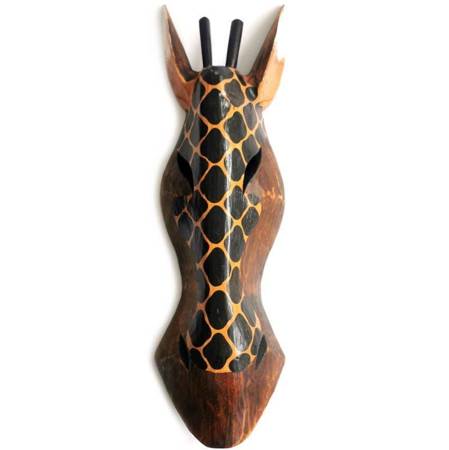 Maska żyrafa, drewniana (płaskorzeźba, ozdoba, czarno-brązowa)