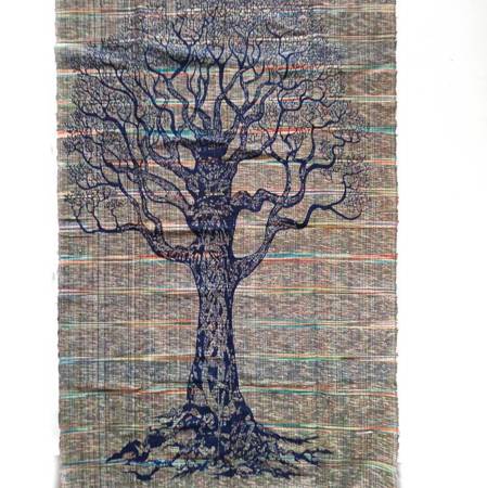 Mata z frędzlami dywanik batik drzewo 100x200 cm