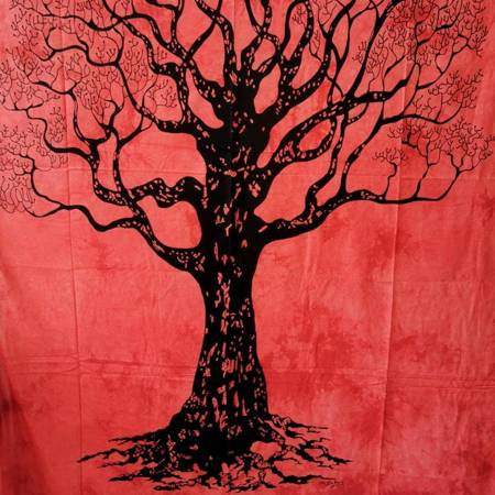 Narzuta czerwona drzewo życia (kapa, batik, z Indii, 240x210 cm)