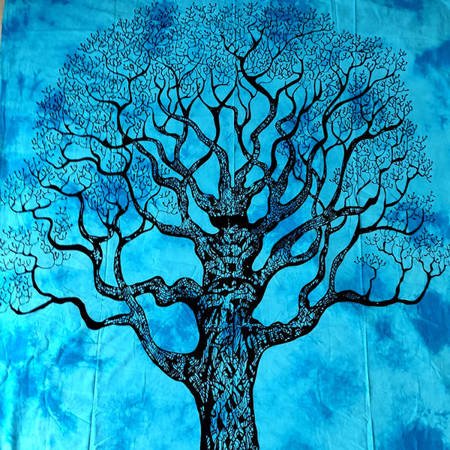 Narzuta łóżko orientalna niebieska drzewo 140x200 