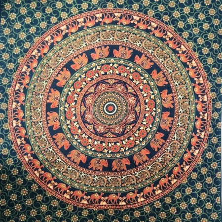 Narzuta na łóżko, ciemnozielona mandala, kapa, zasłona, obrus 210x140 Indie