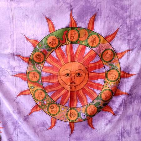 Narzuta na łóżko indyjska (fioletowa, słońce, kapa, Indie, 240x210)