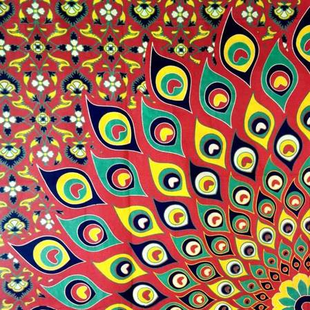 Narzuta na łóżko orientalna czerwona pawie oka (Indie, 140x210 cm)
