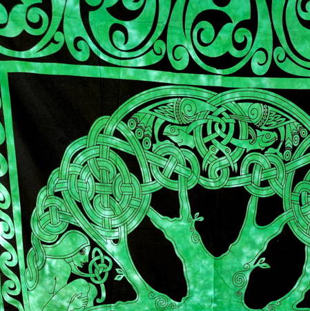 Narzuta na łóżko orientalna drzewo zielone kapa batik Indie 140x210