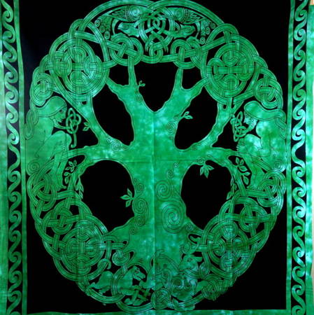 Narzuta na łóżko orientalna drzewo zielone kapa batik Indie 140x210