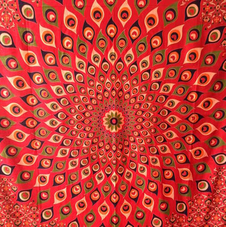 Narzuta na łóżko orientalna mandala czerwona pawie oczka Indie 210 x 240 