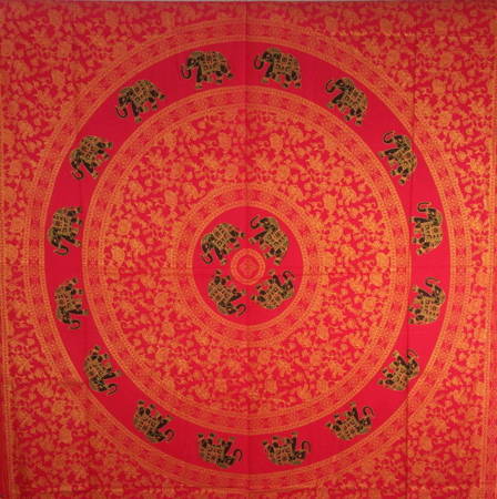 Narzuta na łóżko orientalna słoń czerwona (kapa, obrus, zasłona, tkanina, Indie, 210x240)