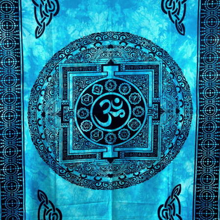 Narzuta orientalna niebieska Ohm Om Indie kapa zasłona obrus 210x140