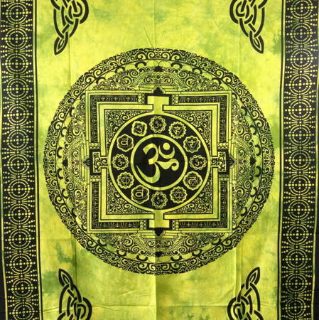 Narzuta orientalna zielona Ohm Om Indie kapa zasłona obrus 210x140