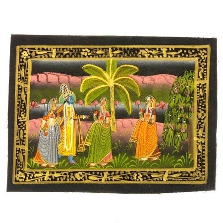 Obraz ręcznie malowany na jedwabiu - Bogini Tara (Radżastan, oryginał) 21 X 30 cm 