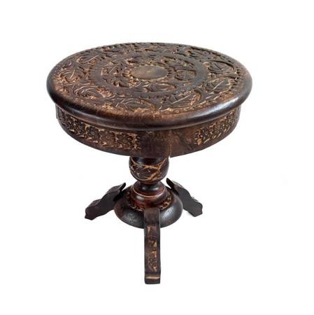 Okrągły stolik drewniany orientalny stół rzeźbiony Indie śr. 37 cm