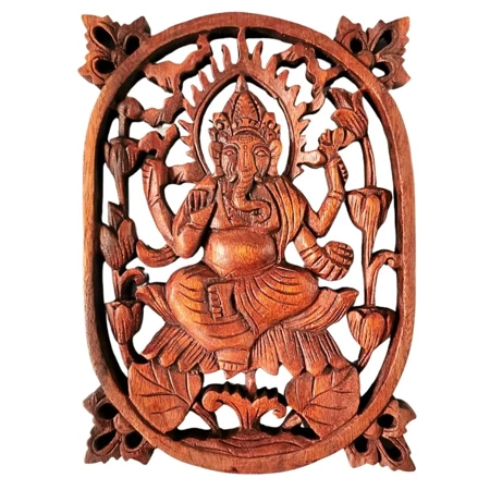 Panel dekor drewniany na ścianę Ganesha, rzeźba 30 cm