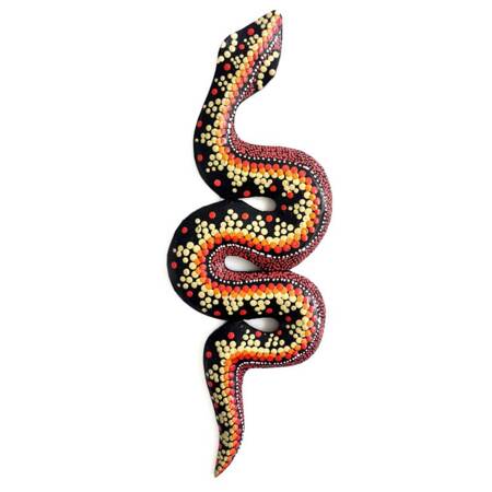Płaskorzeźba wąż, czarny z kolorowym wzorem (30cm, drewno, Indonezja)