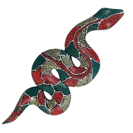 Płaskorzeźba wąż, czarny z kolorowym wzorem (30cm, drewno, Indonezja)