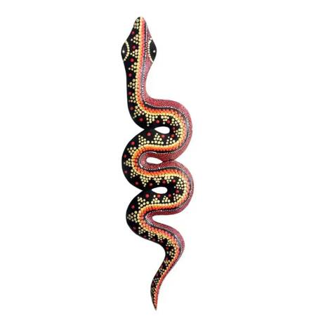 Płaskorzeźba wąż, czarny z kolorowym wzorem (50cm, drewno, Indonezja)