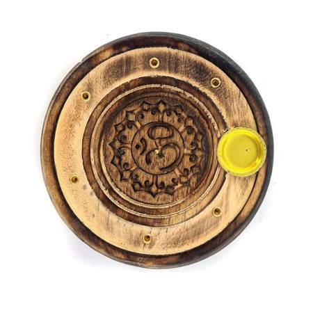 Podstawka pod kadzidła, symbol Ohm (stojak, okrągła, drewniana 10cm)