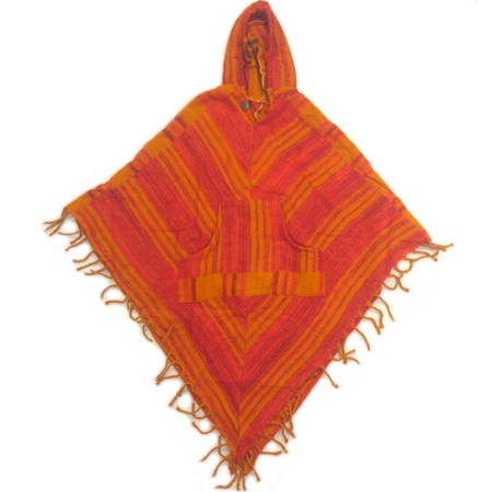 Ponczo indiańskie, ciepłe z frędzlami pomarańczowe (narzutka, sweter)