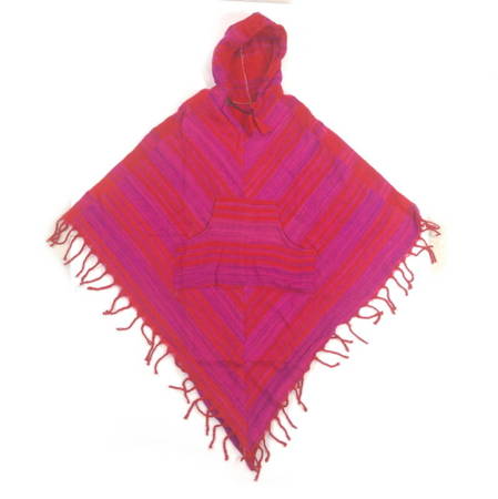 Ponczo indiańskie, ciepłe z frędzlami różowo-czerwone (narzutka, sweter)