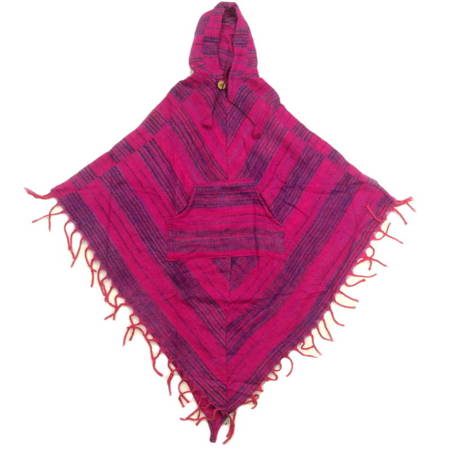 Ponczo indiańskie, ciepłe z frędzlami różowo-fioletowe (narzutka, sweter)