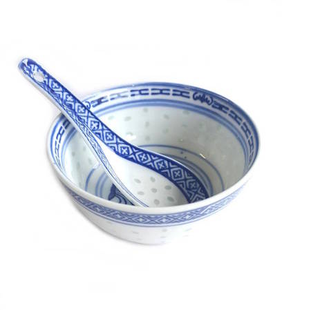 Porcelana chińska zdobiona miseczka ryżowa + łyżka