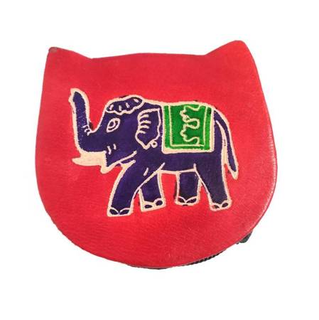 Portmonetka skórzana czerwona słoń (saszetka, orientalna, portfel)