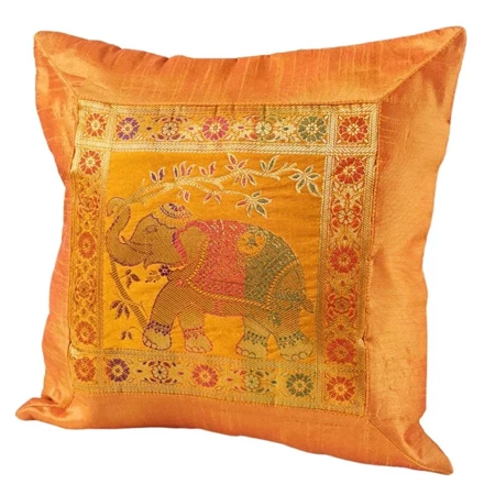 Poszewka na poduszkę 40x40 ozdobna, słoń, pomarańczowa, Indie.